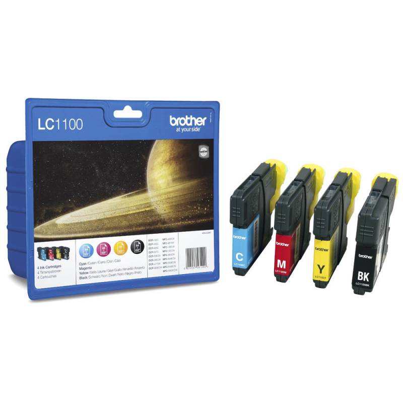 Brother LC1100 Original Tintenpatronen Multipack – 4 Farben Set (Schwarz, Cyan, Magenta, Gelb) Für Hohe Ausbeute