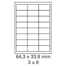 1000 Bogen Etiketten 64,3 x 33,8 mm auf DIN A4 weiß