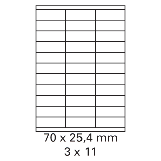 1000 Bogen Etiketten 70 x 25,4 mm auf DIN A4 weiß