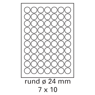 1000 Bogen Etiketten rund Ø 24 mm auf DIN A4 weiß