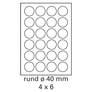 100 Bogen Etiketten rund Ø 40 mm auf DIN A4 weiß