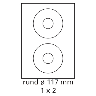 100 Bogen Etiketten rund Ø 117 mm auf DIN A4 weiß