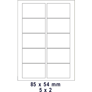 5 Bogen Visitenkarten Schnittgestanzt ohne Perforation 85x54 mm auf DIN A4 weiß 250g/qm
