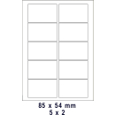 10 Bogen Visitenkarten Schnittgestanzt ohne Perforation 85x54 mm auf DIN A4 weiß 250g/qm
