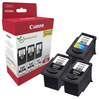Canon PG-560XL + CL-561XL schwarz (2), color Druckköpfe + 50 Blatt Fotoglanzpapier 10 x 15 cm