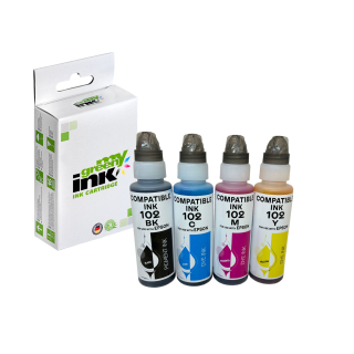 Alternative Tintenflaschen für Epson C13T03R640 / 102 Set (BK+C+M+Y) 3x70 ml