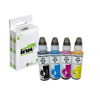 Alternative Tintenflaschen für Epson C13T00P640 / 104 Set (BK+C+M+Y) 4x65 ml